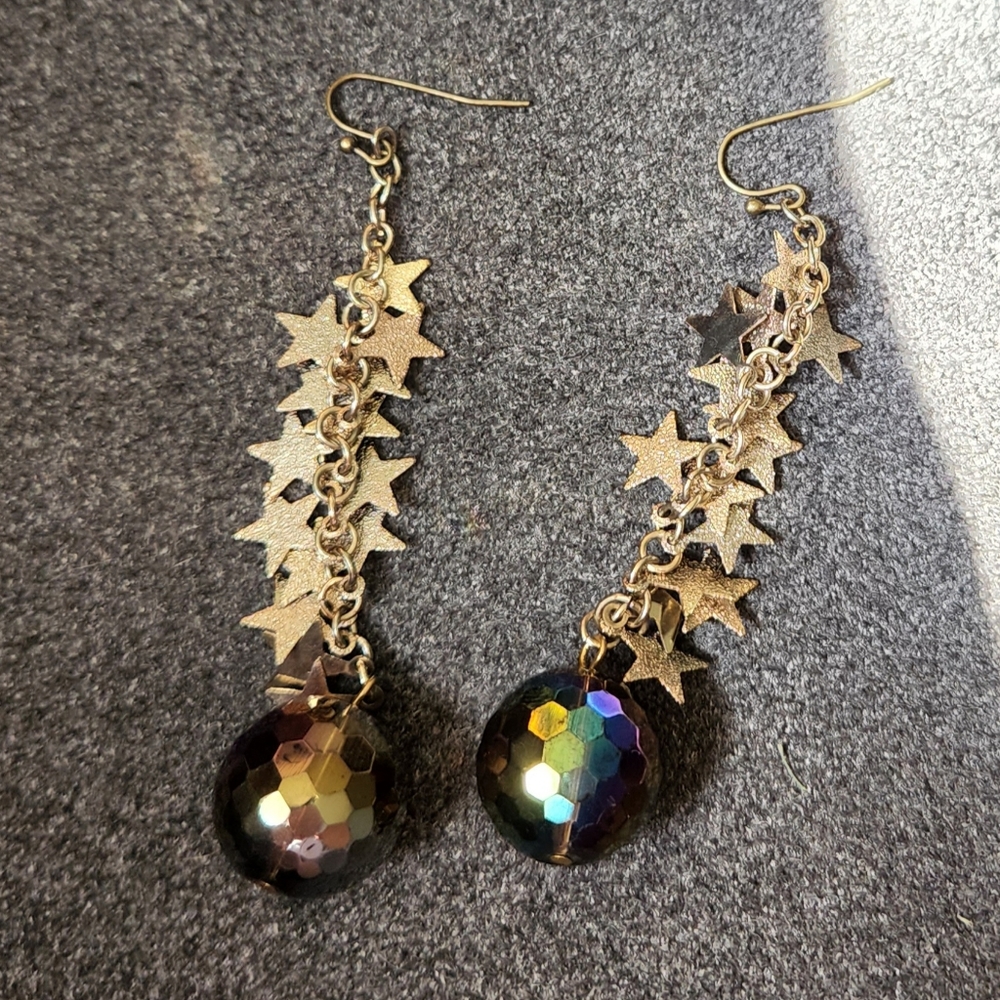 3.5" Disco Ball Stars Earrings